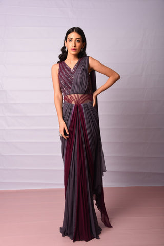 Wine Draped Saree