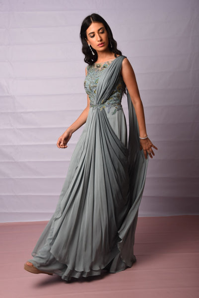 Moss green draped Saree