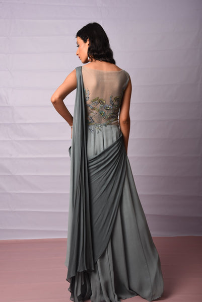 Moss green draped Saree