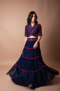 Navy Blue Tier lehenga