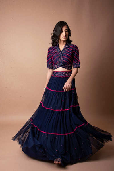 Navy Blue Tier lehenga