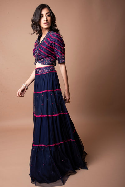 Navy Blue Tier lehenga