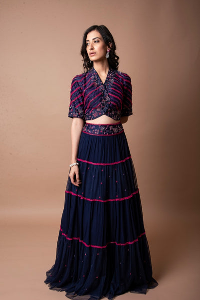 Navy Blue Tier lehenga