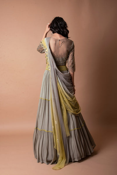 Tier lehenga drape set