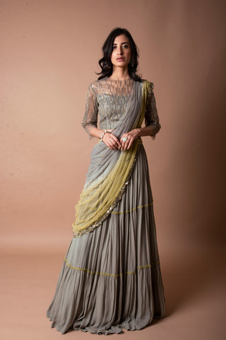 Tier lehenga drape set