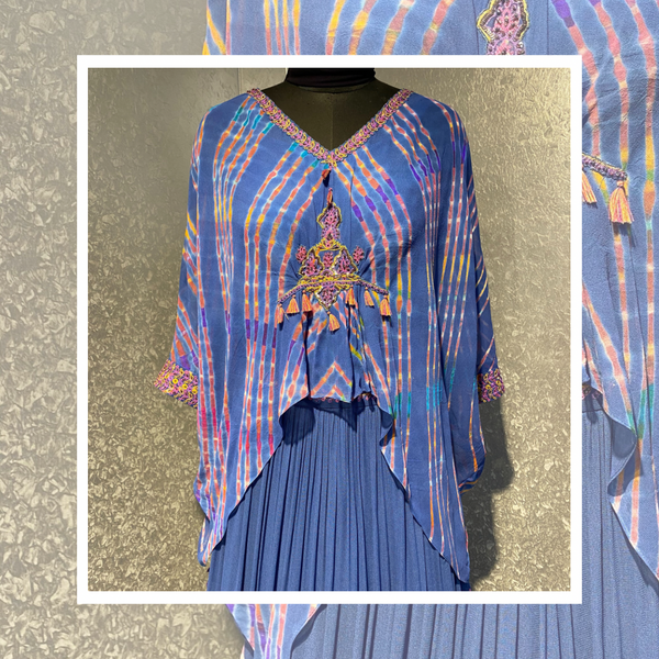 Asymmetric Kaftan top with tiered lehenga