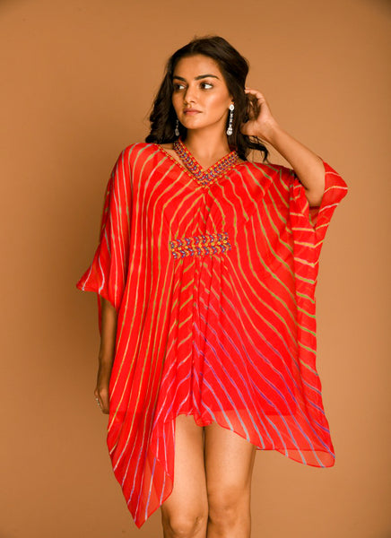 Red kaftan girls tunic tops with leheriya