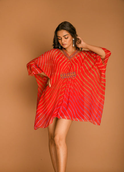 Red kaftan girls tunic tops with leheriya