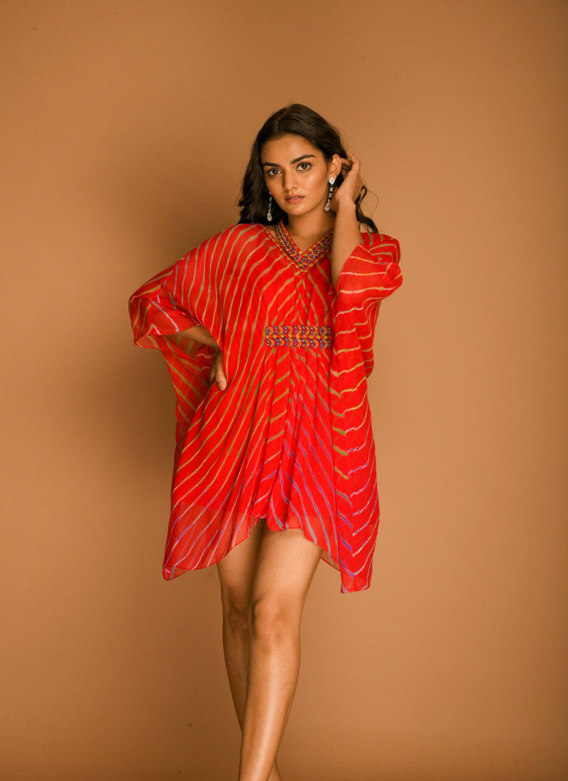 Red kaftan girls tunic tops with leheriya