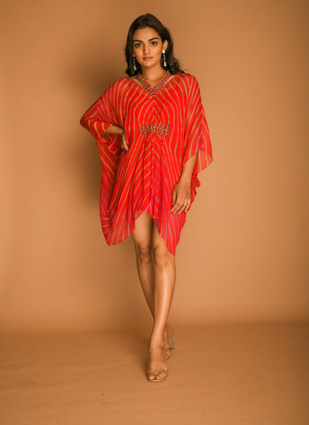 Red kaftan girls tunic tops with leheriya