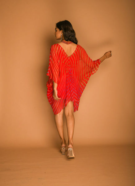 Red kaftan girls tunic tops with leheriya