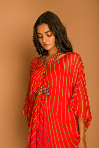 Red kaftan girls tunic tops with leheriya