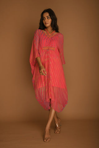 Pink Georgette Leheriya kaftan tunic top