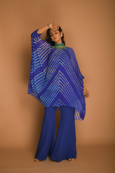 Electric blue leheriya top pant set.