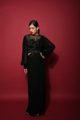 Black Draped Saree