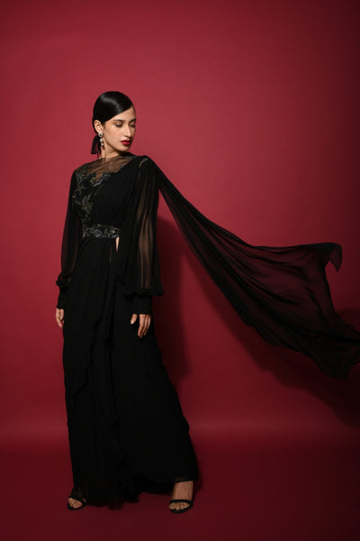 Black Draped Saree