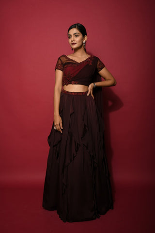 Ombre cola maroon lehenga