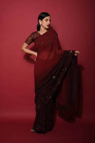 Ombre cola maroon draped saree