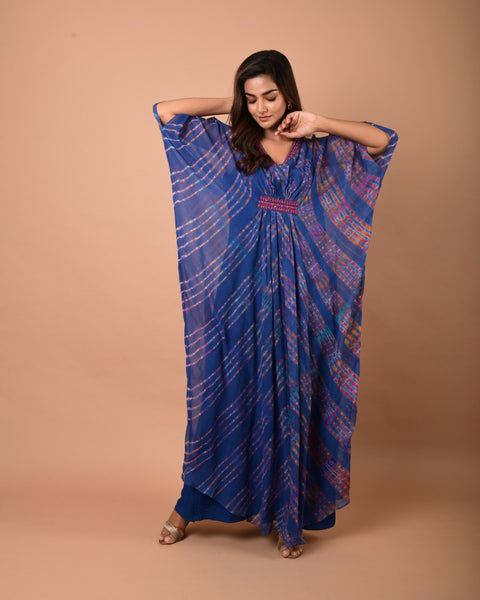 Pigeon blue Leheriya Kaftan Tunic