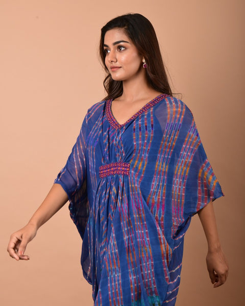 Pigeon blue Leheriya Kaftan Tunic