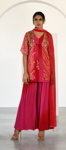 RED PINK SHARARA SET