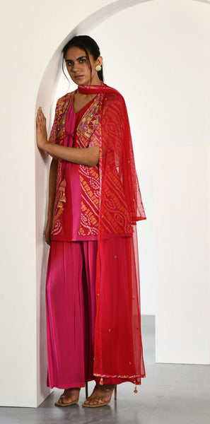 RED PINK SHARARA SET