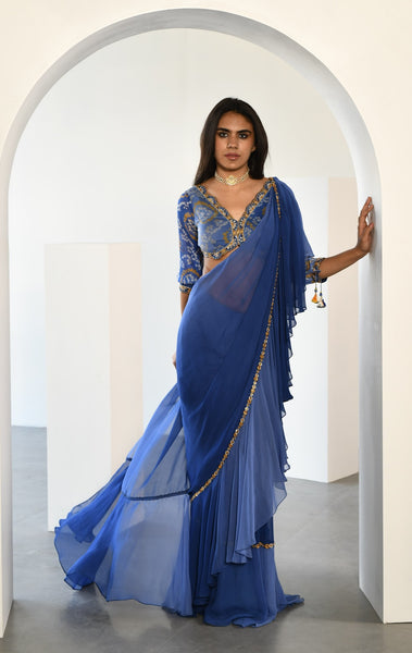 BLUE DRAPE SAREE