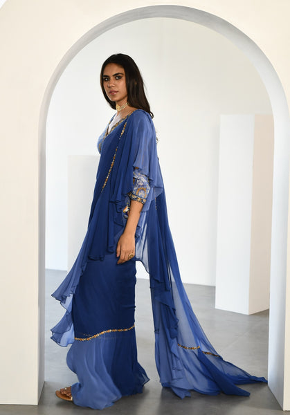 BLUE DRAPE SAREE