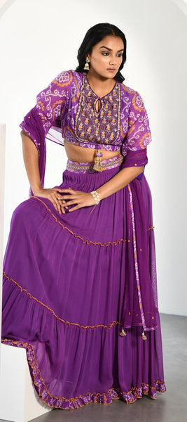 PURPLE  BANDHEJ LEHENGA