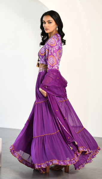 PURPLE  BANDHEJ LEHENGA