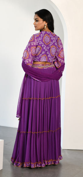 PURPLE  BANDHEJ LEHENGA