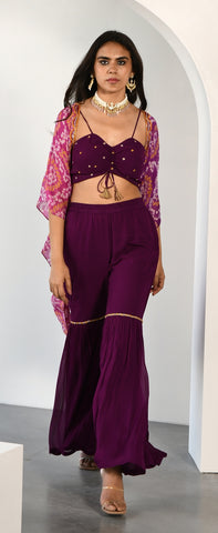 PURPLE BHANDEJ JACKET SET