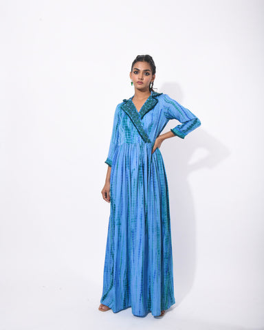 Tie and dye shibori collar maxi