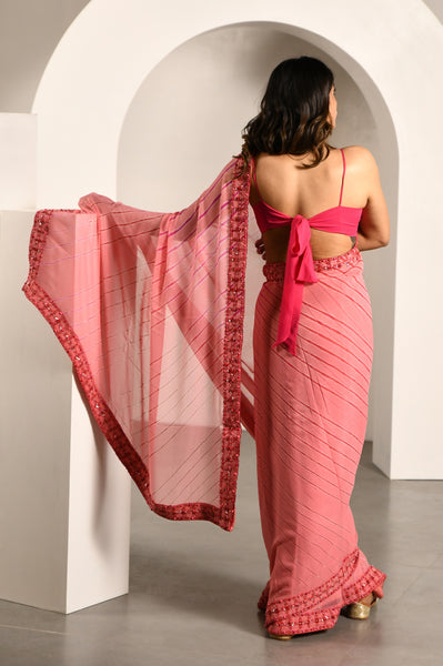 PEACH AND PINK LEHARIYA DREAP SAREE