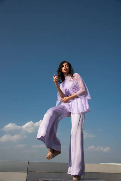 LAVENDER DRAPE CO ORD TOP AND PANT SET