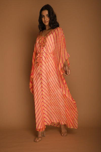 Mustard Coral Kaftan Set