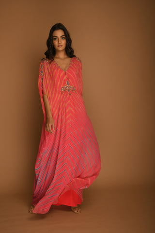 Leheriya Georgette Carrot Blue Kaftan Tunic Dress