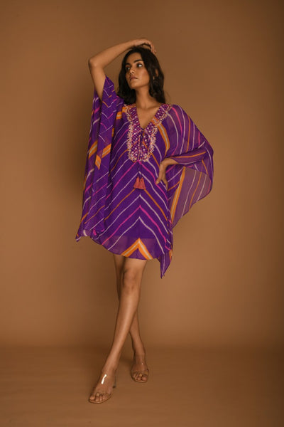 Purple pink white leheriya Kaftan tunic tops