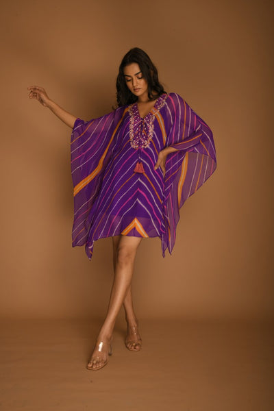 Purple pink white leheriya Kaftan tunic tops