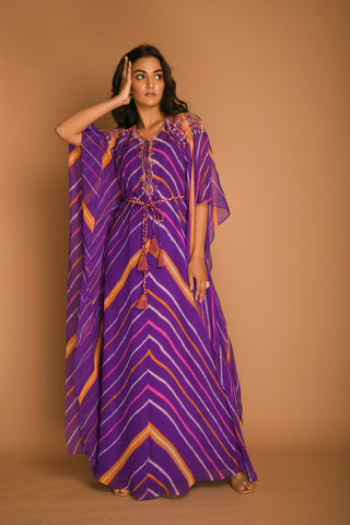 Purple orange leheriya kaftan