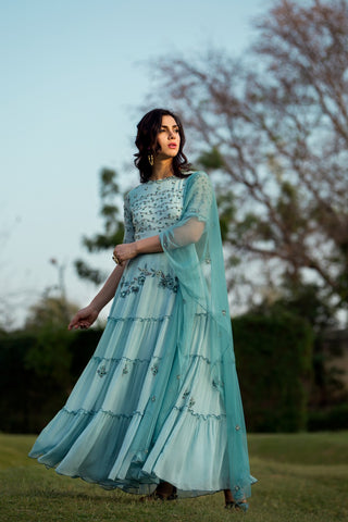 Sage Green Tiered Gown