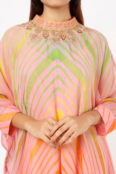 Peach multicolor leheriya tunic dress