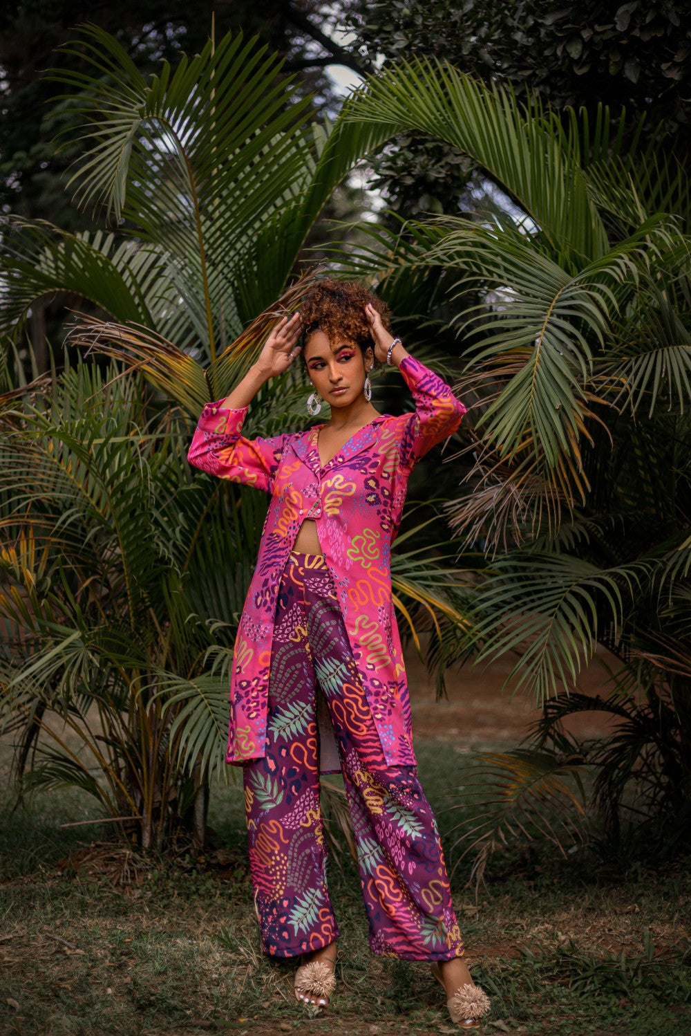 PINK AFRICA PRINT FRONT SLIT TOP WITH  PRINT PANT