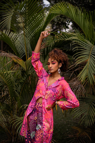 PINK AFRICA PRINT FRONT SLIT TOP WITH  PRINT PANT