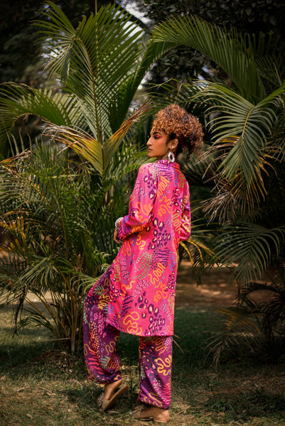 PINK AFRICA PRINT FRONT SLIT TOP WITH  PRINT PANT