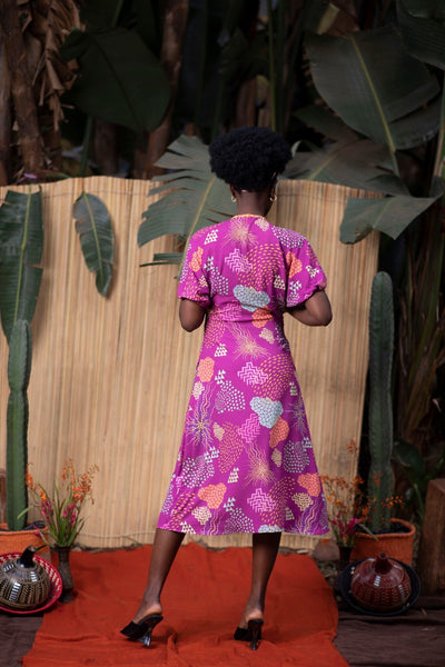 PURPLE AFRICAN PRINT MIDI DRESS