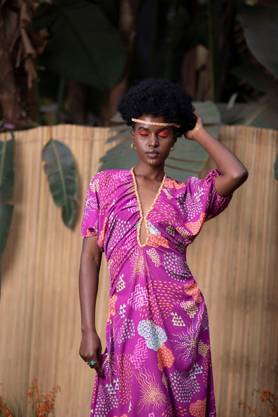 PURPLE AFRICAN PRINT MIDI DRESS